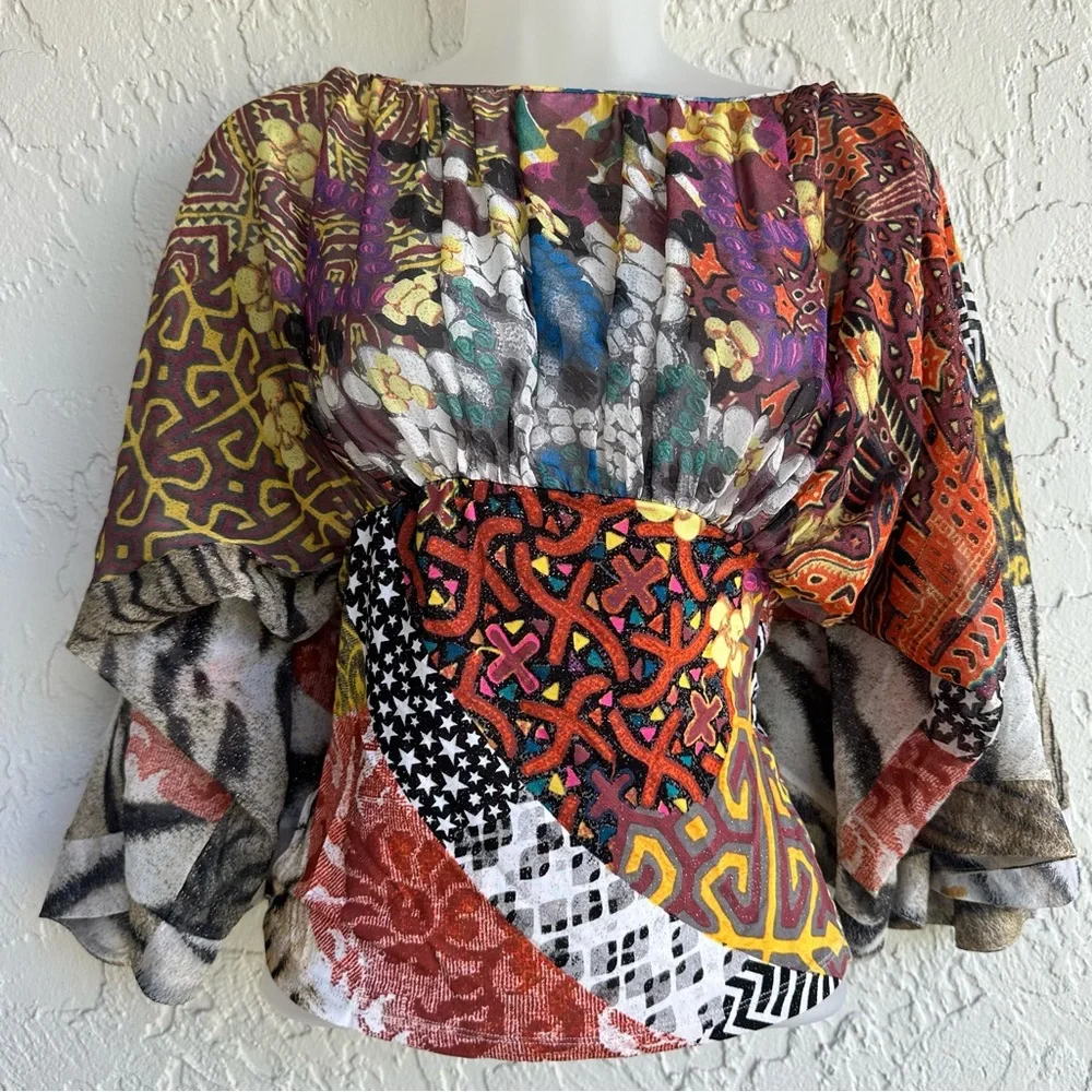 ROBERTO CAVALLI Blouse Top Women 38 Artsy Boho Festival